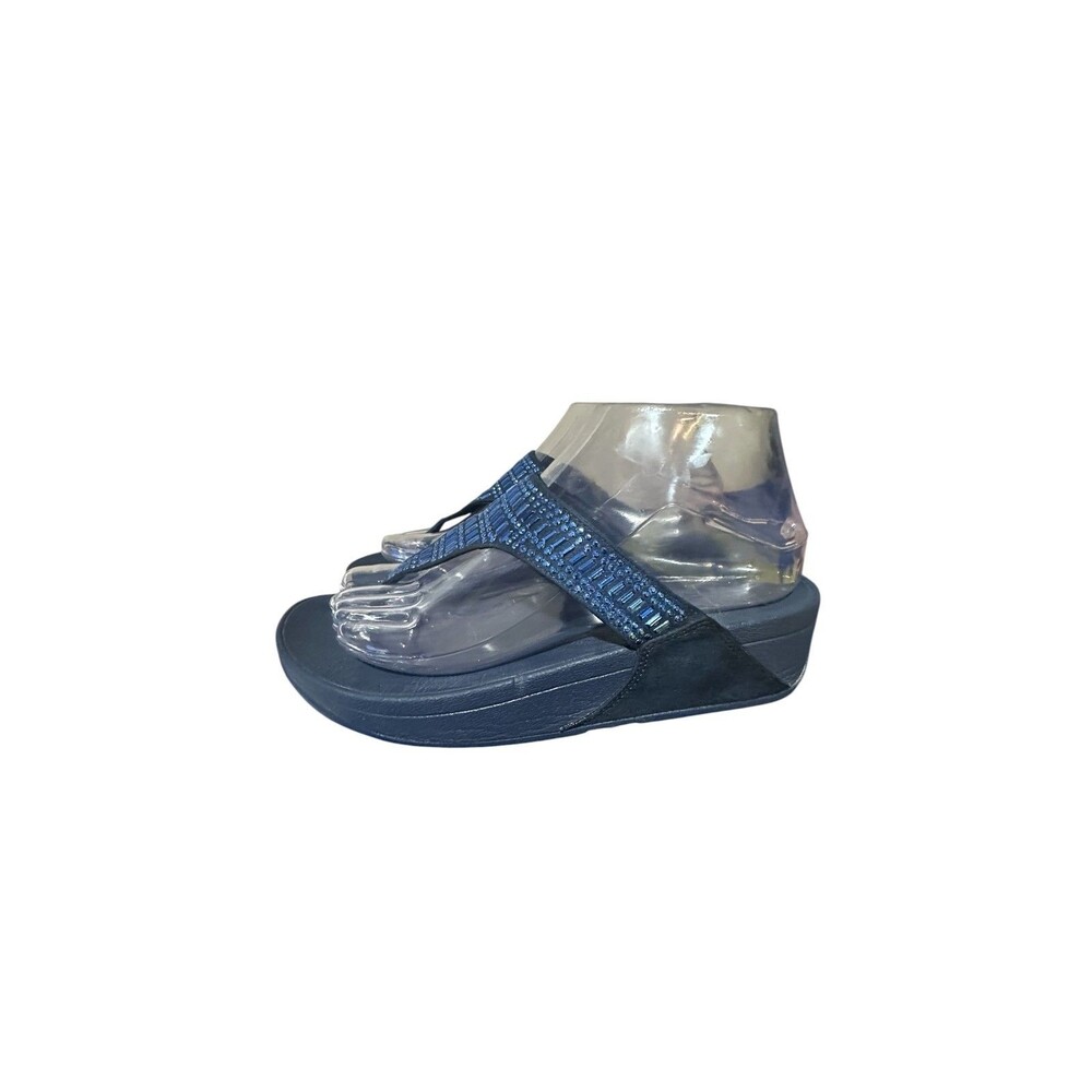 FitFlop Midnight Navy Strobe Luxe Platform Sandals Rhinestone Sz 7 Womens Thong